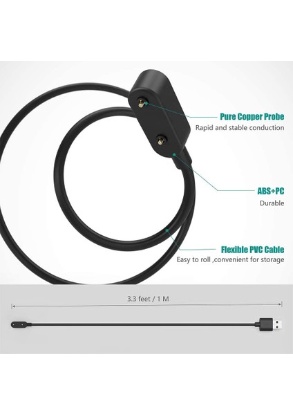 Huawei Honor Band 7 ile Uyumlu Akıllı Saat Için Manyetik USB Şarj Kablosu Siyah indirimleri