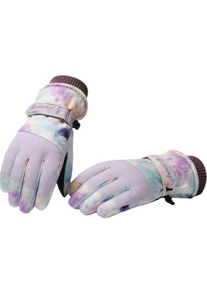 Lovehome Erkek Pamuklu Rüzgar ve Su Geçirmez Dokunmatik Kayak Eldiveni - Mor (Yurt Dışından)