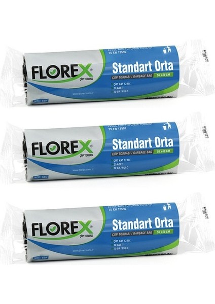 Standart Orta Boy Çöp Torbası Siyah 55 x 60 cm 3 x 20'li