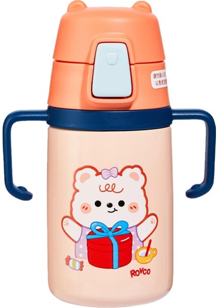 Çocuk Boyun Askılı 400 ml Pipetli Paslanmaz Çelik Termos 2 Renk