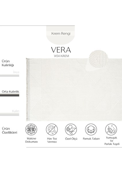 Vera 1454 Krem Yumuşak Dokulu Halı Kilim Salon Mutfak Koridor Kesme Yolluk Dokuma Makine Halısı
