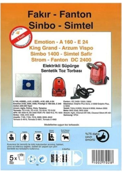 Özel Üretim 5 Adet FANTON:DC2400/2500/2800 Süpürge Toz Torbası Toz Salımı 0- 3 Kat Elyaf