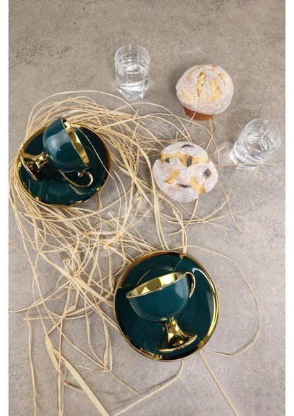 Kosova Porselen 2 Kişilik Yaldızlı Kahve Fincan Takımı Yeşil - Ist-63 fiyatları