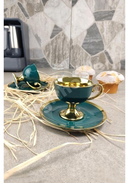 Kosova Porselen 2 Kişilik Yaldızlı Kahve Fincan Takımı Yeşil - Ist-63 modelleri