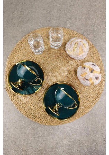 Kosova Porselen 2 Kişilik Yaldızlı Kahve Fincan Takımı Yeşil - Ist-63 fırsatları