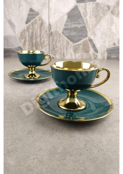 Kosova Porselen 2 Kişilik Yaldızlı Kahve Fincan Takımı Yeşil - Ist-63 indirimleri