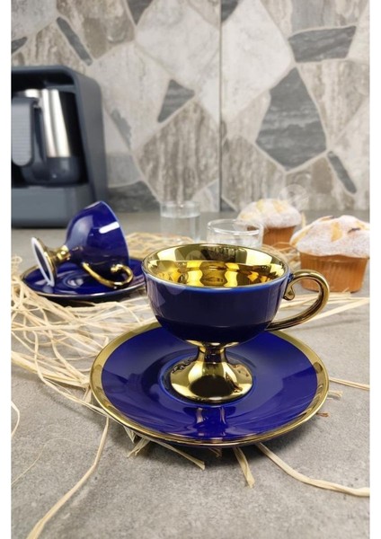 Kosova Porselen 2 Kişilik Yaldızlı Kahve Fincan Takımı Lacivert - Ist-63