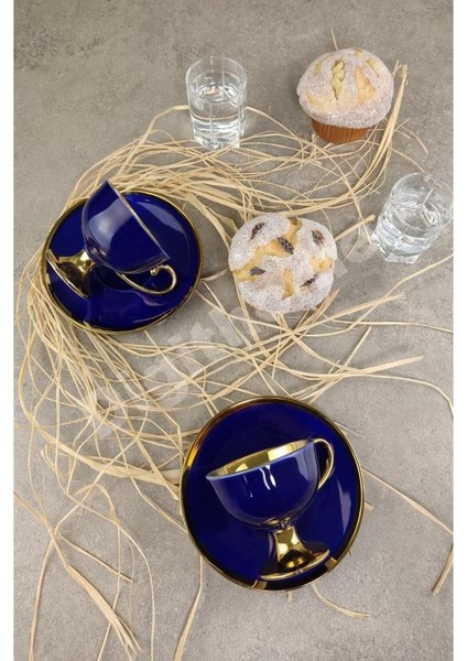 Kosova Porselen 2 Kişilik Yaldızlı Kahve Fincan Takımı Lacivert - Ist-63 fiyatları