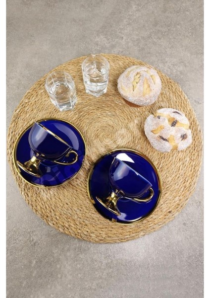 Kosova Porselen 2 Kişilik Yaldızlı Kahve Fincan Takımı Lacivert - Ist-63 fırsatları