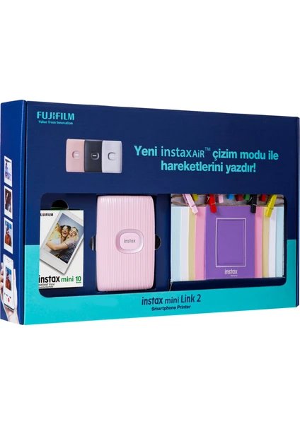 Instax Mini Link 2 Pembe Akıllı Telefon Yazıcısı Bundle Box