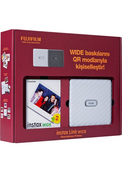 Instax Link Wide Beyaz Akıllı Telefon Yazıcısı Bundle Box