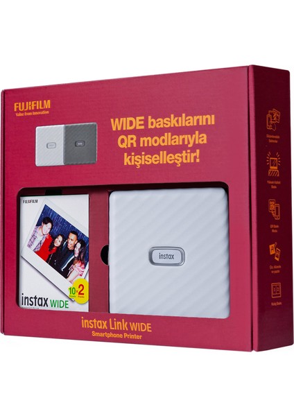 Instax Link Wide Beyaz Akıllı Telefon Yazıcısı Bundle Box