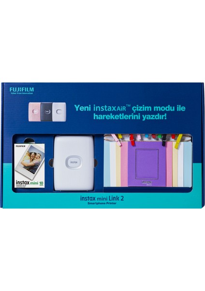 Instax Mini Link 2 Beyaz Akıllı Telefon Yazıcısı Bundle Box