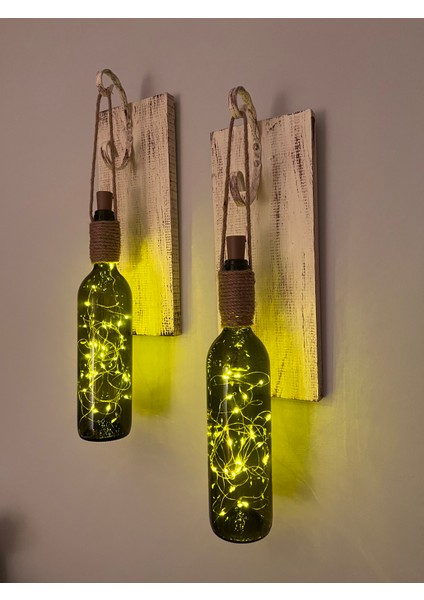 LED Işıklı Siyah Renkli Buzlu Eskitme Cam Salon Bar Bahçe Dekoru Şarap Şişesi Duvar Aplik 2'li Set modelleri