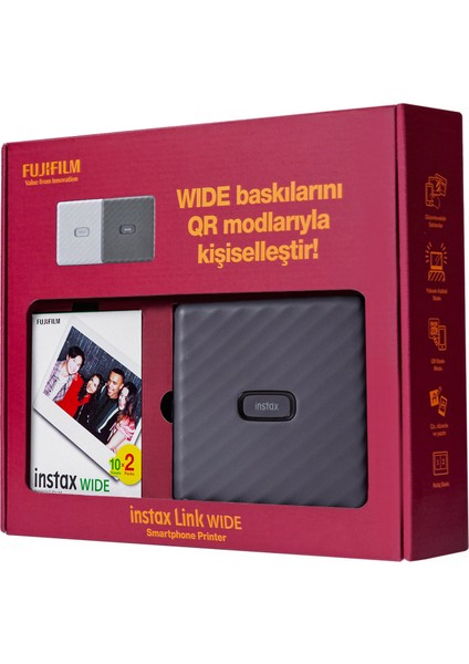 Instax Link Wide Gri Akıllı Telefon Yazıcısı Bundle Box