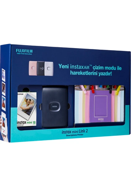 Instax Mini Link 2 Uzay Mavisi Akıllı Telefon Yazıcısı Bundle Box