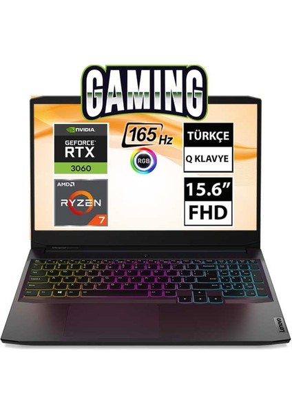 Ideapad Gaming 3 82K200JUTX02 Ryzen7 5800H 16 GB 512 SSD 1 TB SSD RTX3060 Freedos 15.6" FHD Taşınabilir Bilgisayar