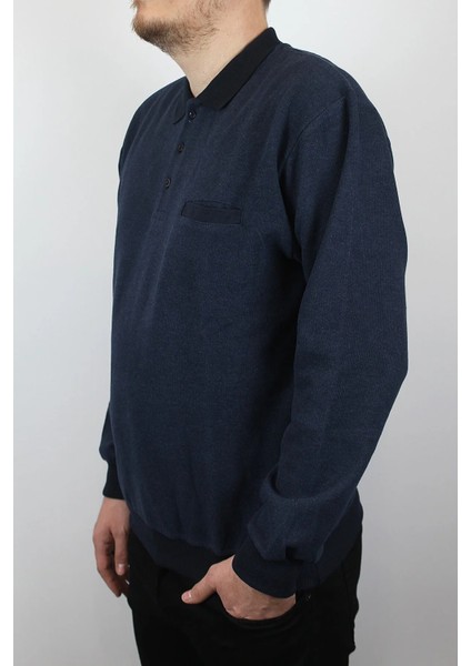 Giyim Erkek Polo Yaka Cepli Regular Kalıp Selanik Örgü Düz Renk Lacivert Sweatshirt SLN100 fiyatları