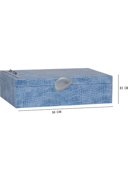 MOENAStudio Dekoratif Timsah Desenli Büyük Boy Mavi Renkli Suni Deri Kutu