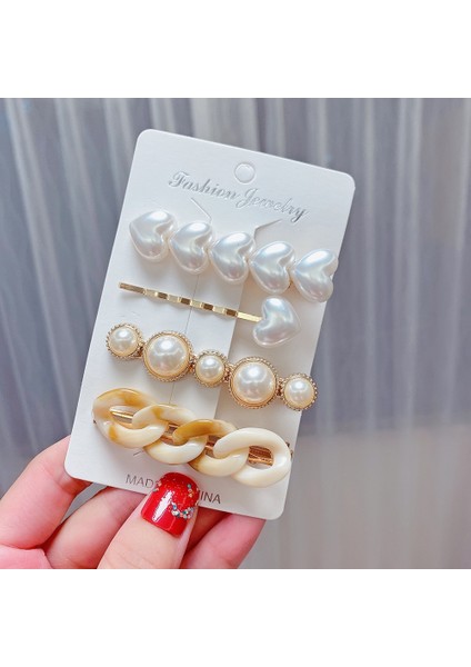 4 Set Heart Heart Pearl Rhinestone Saç Klip Seti (Yurt Dışından)