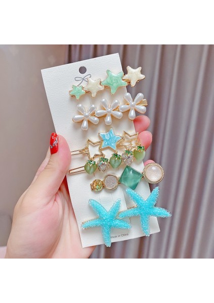 6 Set Taze Yeşil İnci Rhinestone Saç Klip Seti (Yurt Dışından)