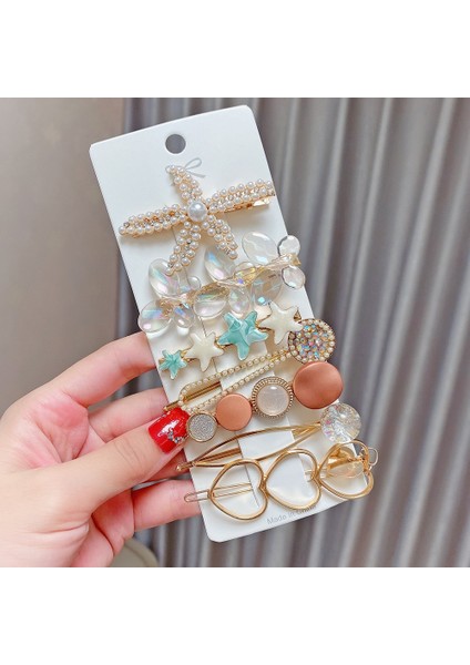 7 Set İnci Denizyıldızı İnci Rhinestone Saç Klipsi (Yurt Dışından)