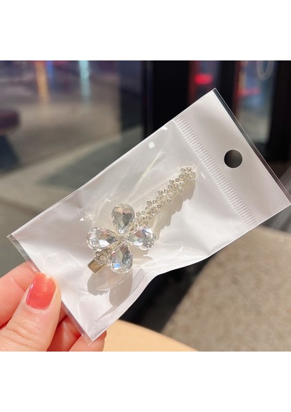 10 Adet İnci Rhinestone Saç Klipsi Yan Patlama Saç Başlık (Kristal Dört Petal Çiçek) (Yurt Dışından)