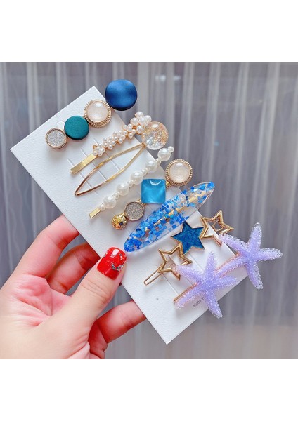 8 Set Denizyıldızı İnci Rhinestone Saç Klipsi Seti (Yurt Dışından)