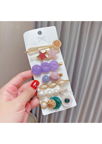 7 Set Mor Shl İnci Rhinestone Saç Klipsi (Yurt Dışından)