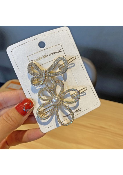 2 Set Mod B Pearl Rhinestone Saç Klip Seti (Yurt Dışından)