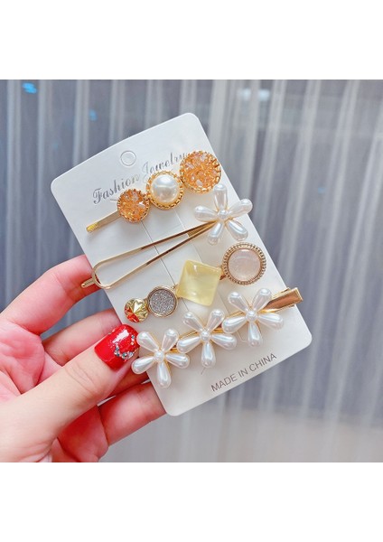 4 Set Şampanya İnci Rhinestone Saç Klipsi Seti (Yurt Dışından)