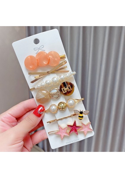7 Set Turuncu Shl İnci Rhinestone Saç Klip Seti (Yurt Dışından)
