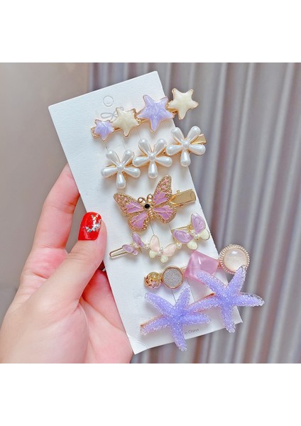 6 Set Mor İnci Rhinestone Saç Klip Seti (Yurt Dışından)