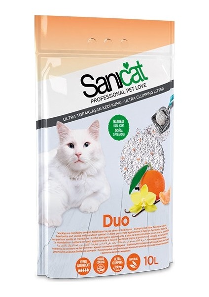 Duo Çift Aromalı Mandalina Ve Vanilyalı Doğal Kedi Kumu 2 x 10 Lt