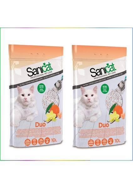 Duo Çift Aromalı Mandalina Ve Vanilyalı Doğal Kedi Kumu 2 x 10 Lt