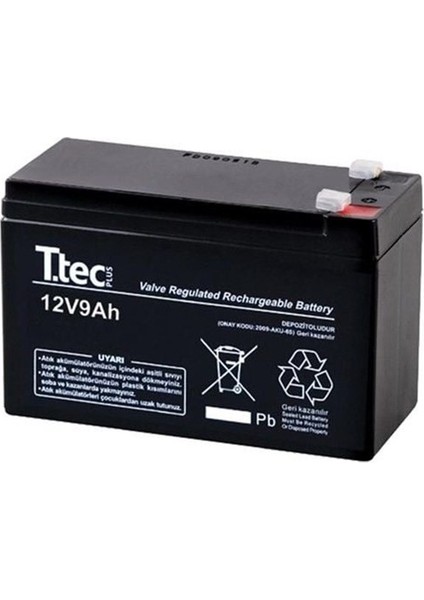 12 Volt 9 Amper Akü T.tec 151X65X94-2454 Gram