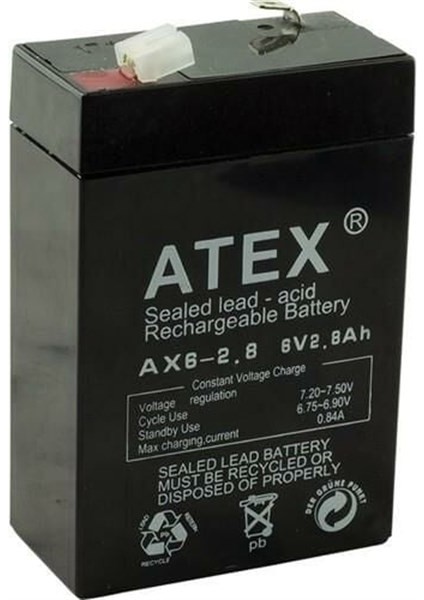 6 Volt 2.8 Amper Dikey Akü Atex 67X34X100