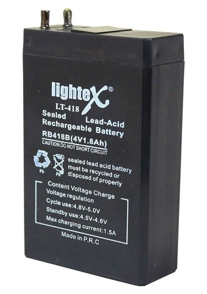 4 Volt 1.80 Amper 7.5X5X2 Lightex LT-418 Akü 50*22*75 mm