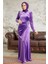 - Drape Detaylı Koyu Lila Tesettür Kadife Elbise 36891KLILA 3