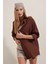 3900 Oversize Uzun Basic Gömlek - Kahverengi 5