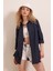 3900 Oversize Uzun Basic Gömlek - Lacivert 2