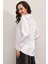 3964 Hafif Dökümlü Saten Gömlek - Beyaz 5