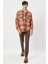 AC&Co / Altınyıldız Classics Erkek Kahverengi-Turuncu Oversize Fit Geniş Kesim Düğmeli Yaka Kareli Gömlek Ceket
