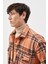 AC&Co / Altınyıldız Classics Erkek Kahverengi-Turuncu Oversize Fit Geniş Kesim Düğmeli Yaka Kareli Gömlek Ceket