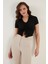 Büzgü Detaylı Polo Yaka Dar Kesim Crop Bluz Bayan Bluz 5865014 2