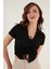 Büzgü Detaylı Polo Yaka Dar Kesim Crop Bluz Bayan Bluz 5865014 1