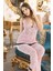 Pembe Kadın Sırt Dekolteli Transparan Pijama Takım 2