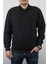 Giyim Erkek Polo Yaka Cepli Regular Kalıp Selanik Örgü Düz Renk Koyu Füme Sweatshirt SLN100 1
