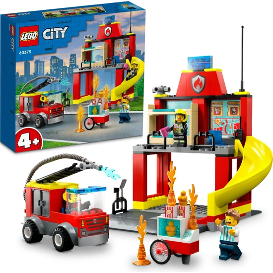 LEGO® City Itfaiye Merkezi ve Itfaiye Kamyonu 60375 - 4 Yaş ve Üzeri Için 3 Minifigür Içeren Eğlenceli Bir Başlangıç Oyuncak Yapım Seti (153 Parça)