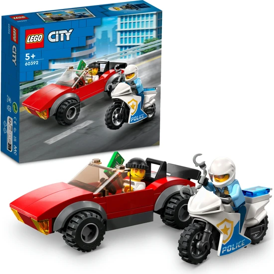LEGO® City Polis Motosikleti Araba Takibi 60392 - Yaratıcı Oyunları Seven 5 Yaş ve Üzeri Çocuklar Için Oyuncak Yapım Seti (59 Parça)